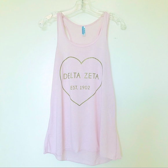 🔱 Delta Zeta Pink and Gold Tank Racerback - Picture 2 of 10
